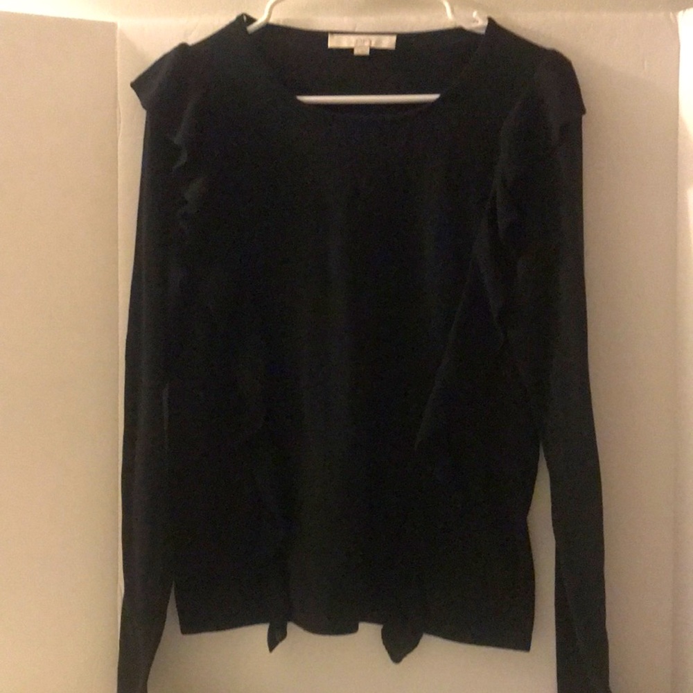 Loft top size Small long sleeves ruffle sides black 100% cotton